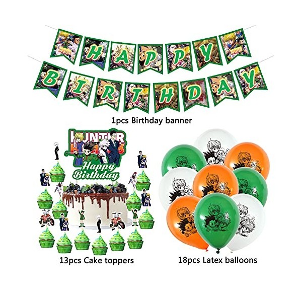 Décoration de Fête Anniversaire Hunterxhunter Ballons Bannière de Joyeux Anniversaire Topper de Gâteau pour Enfants Décor de 