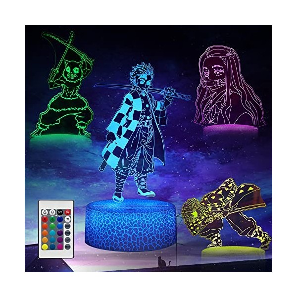 Likohee 5 in 1 Anime Demon Slayer Lamp Agatsuma Zenitsu Characters Lampe décorative avec télécommande, cadeau danniversaire 