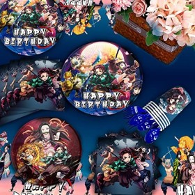 Demon Slayer la Fête set,112pcs Décoration Anniversaire Demon Slayer kit-Ballons Demon Slayer Assiette Bannière etc Fournitur
