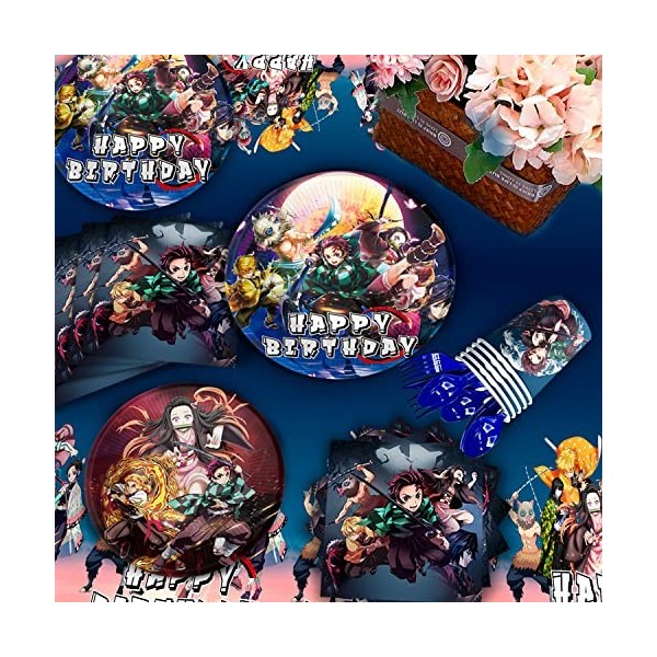 Demon Slayer la Fête set,112pcs Décoration Anniversaire Demon Slayer kit-Ballons Demon Slayer Assiette Bannière etc Fournitur
