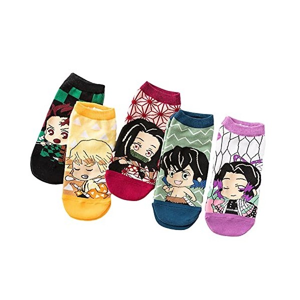 Dremokay Demon Slayer Lot de 5 paires de chaussettes décontractées pour femme Motif dessin animé drôle mignon mignon bracelet