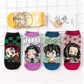 Dremokay Demon Slayer Lot de 5 paires de chaussettes décontractées pour femme Motif dessin animé drôle mignon mignon bracelet