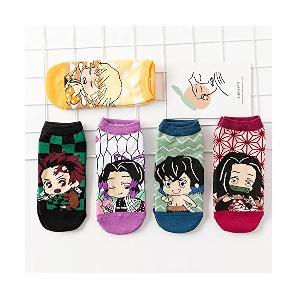 Dremokay Demon Slayer Lot de 5 paires de chaussettes décontractées pour femme Motif dessin animé drôle mignon mignon bracelet