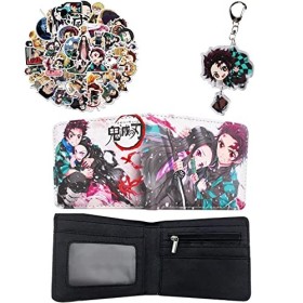 Forhome 52 Demon Slayer Accessoires, Portefeuille, Demon Slayer Bourse, Lot de 50 Autocollants Demon Slayer, Porte-clés Anime