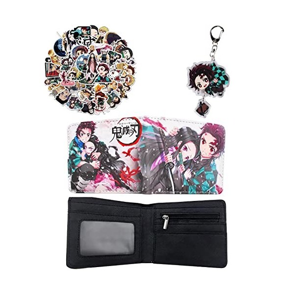 Forhome 52 Demon Slayer Accessoires, Portefeuille, Demon Slayer Bourse, Lot de 50 Autocollants Demon Slayer, Porte-clés Anime