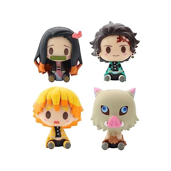 4PCS Demon Slayer Action Figurine | Mini Figurine Demon Slayer | Q Version Tanjiro Nezuko Inosuke Zenitsu Doll | Statue Dact