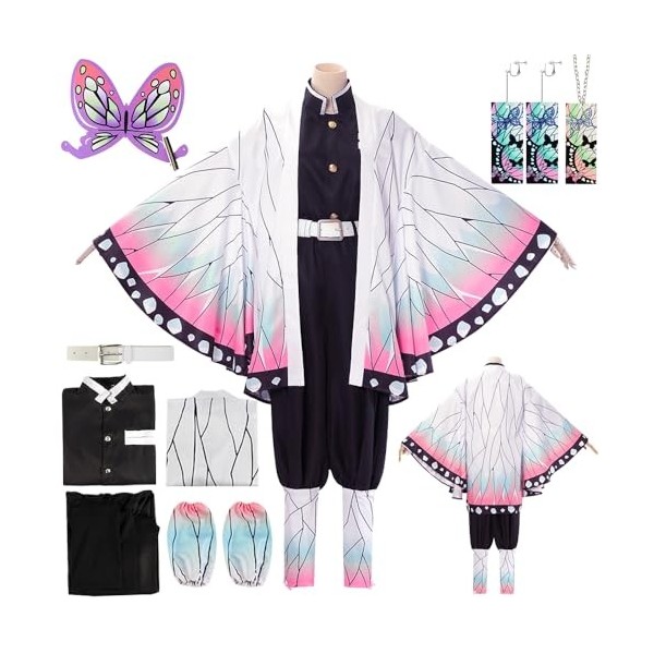 YYDSXK Cosplay Demon Slayer, Déguisement Nezuko Tanjiro avec Collier Clip doreille, Ensemble de Cape Kimono, Cadeau pour Enf