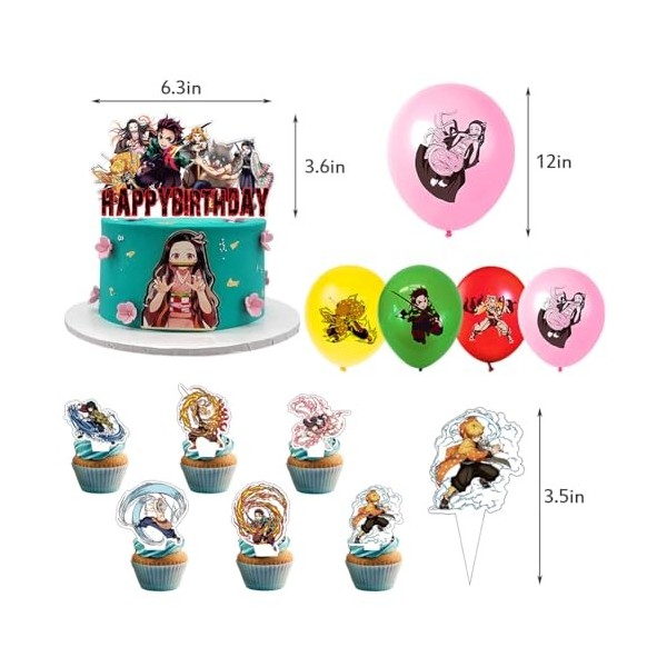 CBOSNF De-Mon Slayer Décoration de Anniversaire 35 Pièces Anime Thème Décoration de Fête Comprend Tissu de Fond Nappe de Tabl