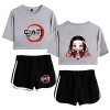 Yumenam Femme Demon Slayer Anime 2PCS Survêtement Kamado Nezuko Imprimé Crop Tops + Shorts Ensemble Casual Manches Courtes Te