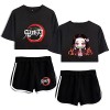 Yumenam Femme Demon Slayer Anime 2PCS Survêtement Kamado Nezuko Imprimé Crop Tops + Shorts Ensemble Casual Manches Courtes Te