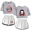 Yumenam Femme Demon Slayer Anime 2PCS Survêtement Kamado Nezuko Imprimé Crop Tops + Shorts Ensemble Casual Manches Courtes Te