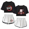 Yumenam Femme Demon Slayer Anime 2PCS Survêtement Kamado Nezuko Imprimé Crop Tops + Shorts Ensemble Casual Manches Courtes Te