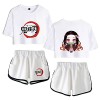 Yumenam Femme Demon Slayer Anime 2PCS Survêtement Kamado Nezuko Imprimé Crop Tops + Shorts Ensemble Casual Manches Courtes Te