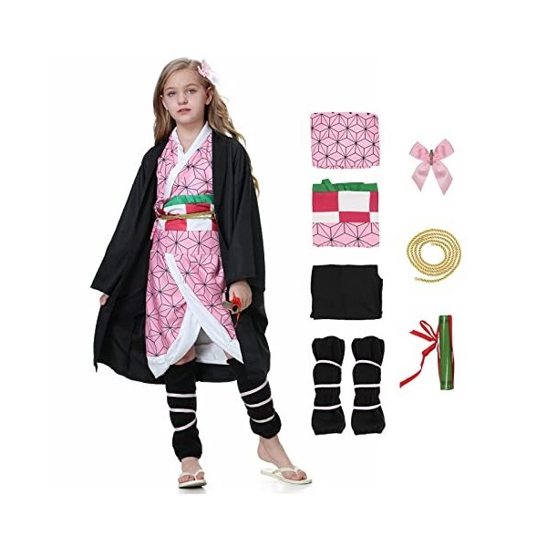Churgigi Nezuko Cosplay Demon Slayer Nezuko Déguisement Nezuko Deguisement Nezuko Enfant et Femmes, Nezuko Costume pour Chris