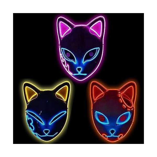Infinity Gauntlet Demon Slayer Masque de renard LED Cosplay Costume Masque avec cicatrice Tueur de démons Anime Masque Japona