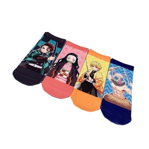 GuoqiaikSTO 4Pièces Chaussette Demon Slayer,Chaussettes Anime,Demon Slayer Coffret.Chaussette Femme Fantaisie.Le cadeau pour 