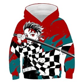Yumenam Enfant Demon Slayer Sweat à Capuche Tanjirou Nezuko Imprimé Casual Hoodie Cosplay Déguisement dhalloween pour Garçon