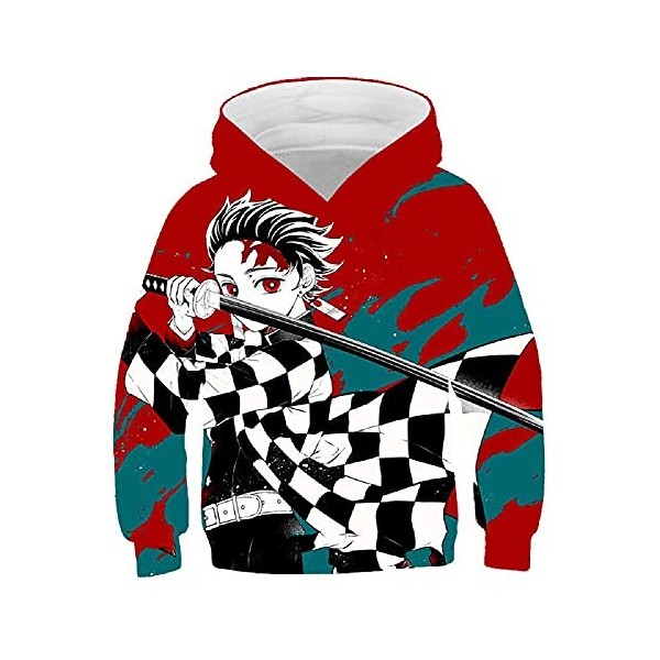 Yumenam Enfant Demon Slayer Sweat à Capuche Tanjirou Nezuko Imprimé Casual Hoodie Cosplay Déguisement dhalloween pour Garçon