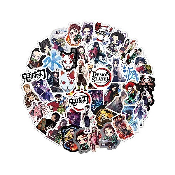 Lot de 50 autocollants Demon Slayer anime pour ordinateur portable, pare-chocs, planche à roulettes, bouteilles deau, ordina