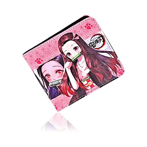 Roffatide Anime Demon Slayer Kamado Nezuko Portefeuilles en Cuir Artificiel Mince Portefeuille À Deux Volets Portefeuille À U