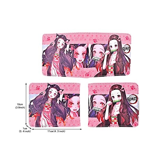 Roffatide Anime Demon Slayer Kamado Nezuko Portefeuilles en Cuir Artificiel Mince Portefeuille À Deux Volets Portefeuille À U