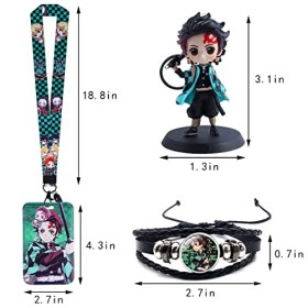 HERMJ Ensemble Cadeau Demon Slayer Merch,Demon Slayer Porte-clés+Demon Slayer Bracelet+Porte-Badge avec Lanière Motif Demon S