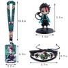 HERMJ Ensemble Cadeau Demon Slayer Merch,Demon Slayer Porte-clés+Demon Slayer Bracelet+Porte-Badge avec Lanière Motif Demon S