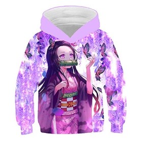 Yumenam Enfant Demon Slayer Sweat à Capuche Tanjirou Nezuko Imprimé Casual Hoodie Cosplay Déguisement dhalloween pour Garçon