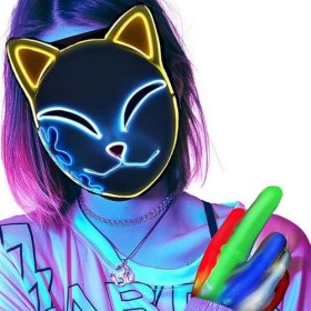 Tueur De DéMon Masque Halloween,Demon Masque Slayer,Renard Masque DHorreur Led,Masque DHalloween Universel, Convient Pour H