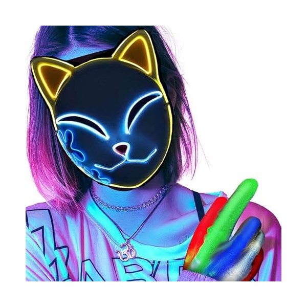 Tueur De DéMon Masque Halloween,Demon Masque Slayer,Renard Masque DHorreur Led,Masque DHalloween Universel, Convient Pour H