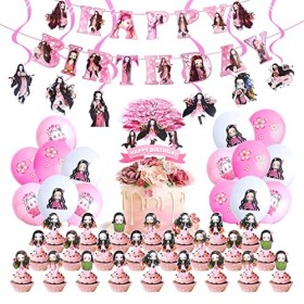 HERMJ Demon Slayer Anniversaire Decoration,40 Pièces Demon Slayer Fête Danniversaire Décoration,Demon Slayer Thème Fête,Ball