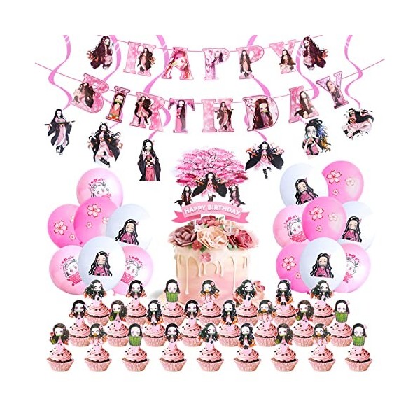 HERMJ Demon Slayer Anniversaire Decoration,40 Pièces Demon Slayer Fête Danniversaire Décoration,Demon Slayer Thème Fête,Ball