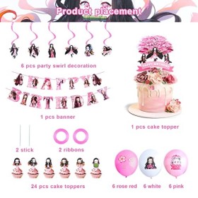 HERMJ Demon Slayer Anniversaire Decoration,40 Pièces Demon Slayer Fête Danniversaire Décoration,Demon Slayer Thème Fête,Ball