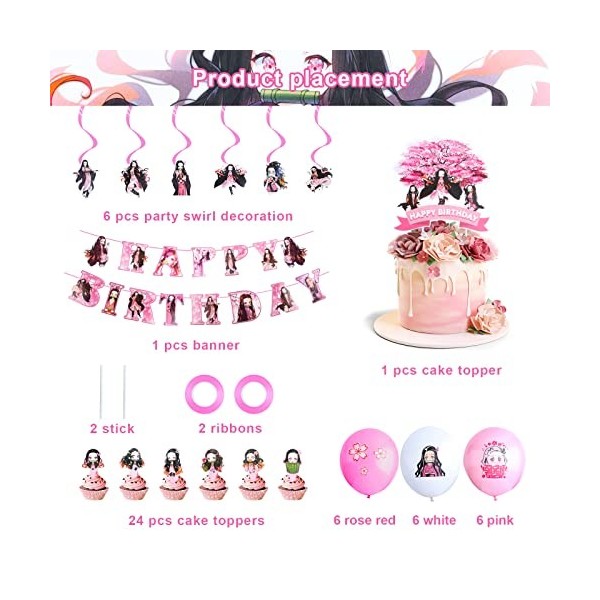 HERMJ Demon Slayer Anniversaire Decoration,40 Pièces Demon Slayer Fête Danniversaire Décoration,Demon Slayer Thème Fête,Ball