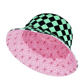 Roffatide Anime Demon Slayer Tanjirou Nezuko Chapeau de Seau Tout Imprimé Chapeau de Pêche Réversible Double Face Porter