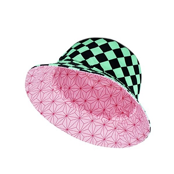 Roffatide Anime Demon Slayer Tanjirou Nezuko Chapeau de Seau Tout Imprimé Chapeau de Pêche Réversible Double Face Porter