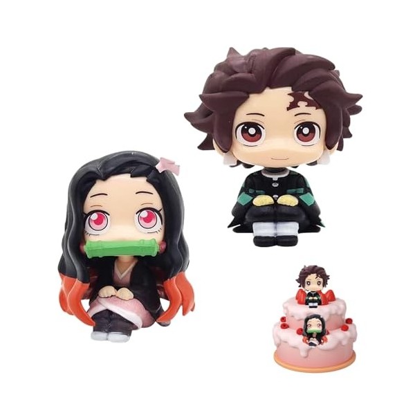 Demon Slayer Figurine, 2 Pièces Figurines de démon Slayer, Démon Slayer Cake Topper, Figurines de Dessin Animé, Figurines Da