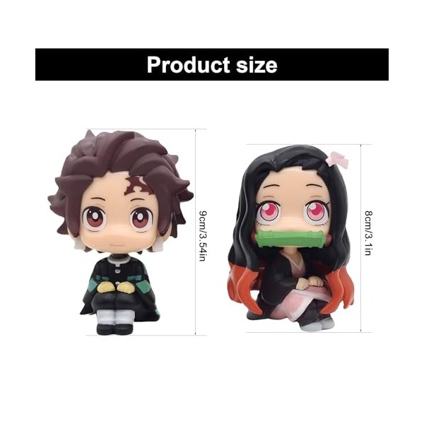 Demon Slayer Figurine, 2 Pièces Figurines de démon Slayer, Démon Slayer Cake Topper, Figurines de Dessin Animé, Figurines Da