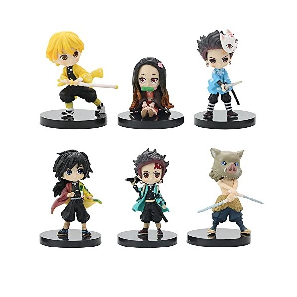 XESAGSNV Demon Slayer，Tueur de Démons, Version Q 6 Pièces, 3,1 Pouces avec Base, Décoration De Table, Statue de Décoration de