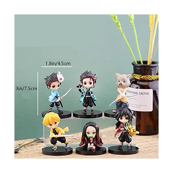 XESAGSNV Demon Slayer，Tueur de Démons, Version Q 6 Pièces, 3,1 Pouces avec Base, Décoration De Table, Statue de Décoration de