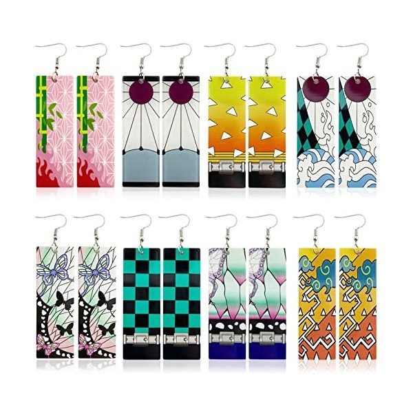 Boucles Doreilles Anime 8 Paires, Boucles Doreilles en Acrylique, Boucles doreilles Cosplay Anime, Boucles Doreilles pour