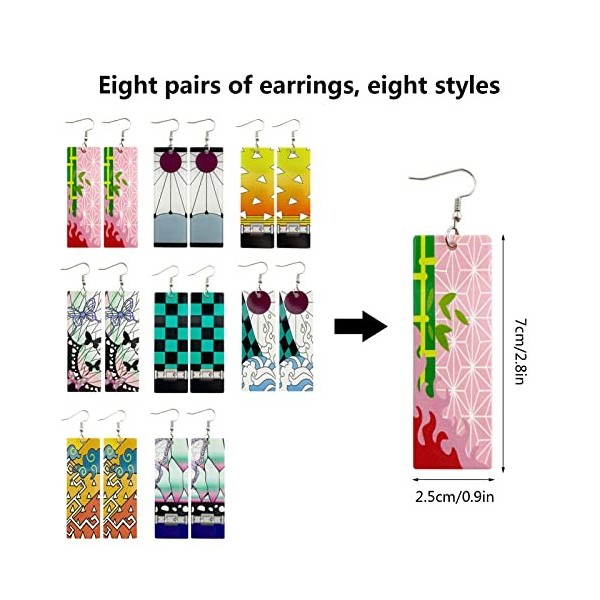 Boucles Doreilles Anime 8 Paires, Boucles Doreilles en Acrylique, Boucles doreilles Cosplay Anime, Boucles Doreilles pour