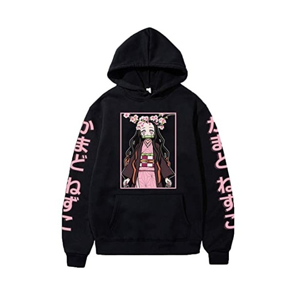 WINKEEY Femme Sweat à Capuche Animé Japonais Pull Chaud Imprimé Nezuko Shinobu pour Les Fans, 1 Noir Nezuko Papillon 4XL