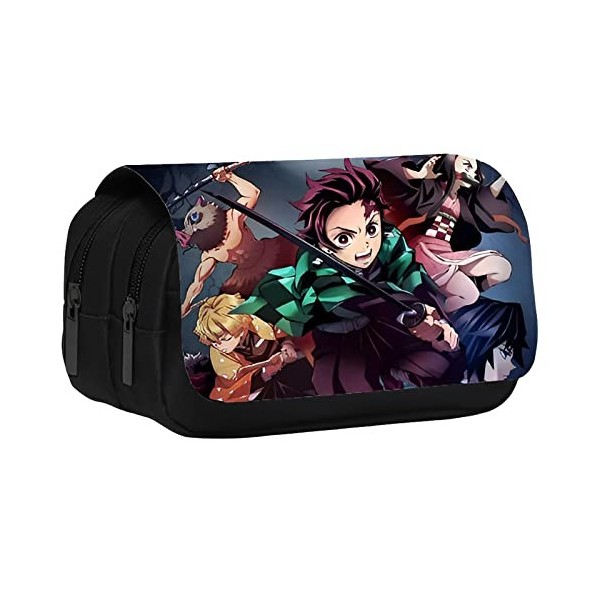 PIIMNT Trousse Demon Slayer, Anime Trousse Scolaire, Demon Slayer Pencil Case Sac à Stylos à Double Fermeture Eclair Grande T