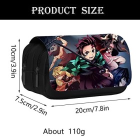 PIIMNT Trousse Demon Slayer, Anime Trousse Scolaire, Demon Slayer Pencil Case Sac à Stylos à Double Fermeture Eclair Grande T