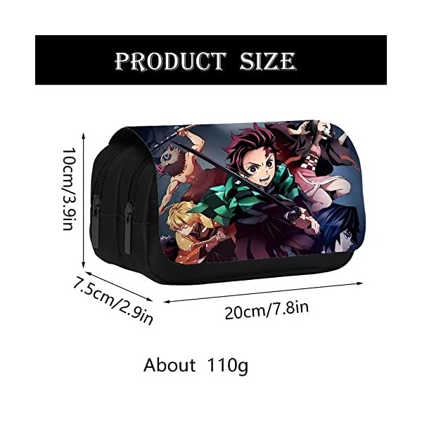PIIMNT Trousse Demon Slayer, Anime Trousse Scolaire, Demon Slayer Pencil Case Sac à Stylos à Double Fermeture Eclair Grande T