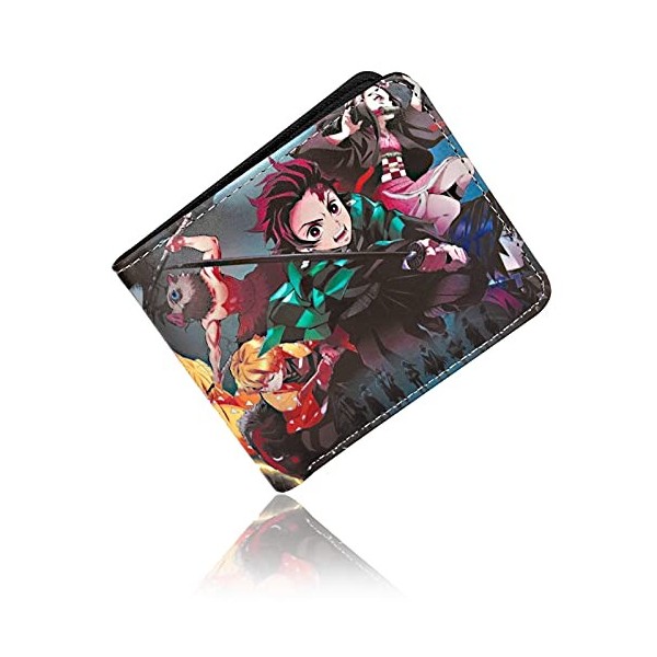 Roffatide Anime Demon Slayer Kamado Tanjirou Kamado Nezuko Portefeuilles en Cuir Artificiel Mince Portefeuille à Deux Volets 