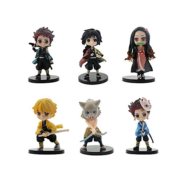 XESAGSNV Demon Slayer 6 pièces de Décoration de Table Q Version 3,1 Pouces avec Piédestal et Statues de Décoration de Chambre
