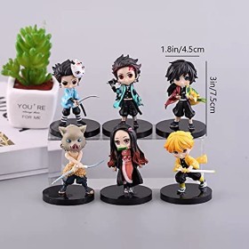 XESAGSNV Demon Slayer 6 pièces de Décoration de Table Q Version 3,1 Pouces avec Piédestal et Statues de Décoration de Chambre