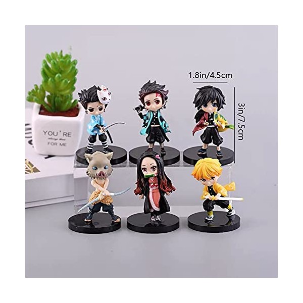 XESAGSNV Demon Slayer 6 pièces de Décoration de Table Q Version 3,1 Pouces avec Piédestal et Statues de Décoration de Chambre